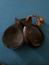 Vintage Pair Castanets Handcarved Wood Clappers Noisemakers Percussion B-6