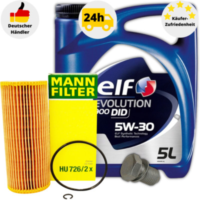 Ölwechsel Set 5L 5w30 Elf + Mann HU726/2x Ölfilter für Audi Seat Skoda VW TDI