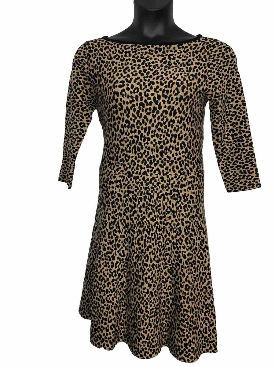 Ann Taylor Size Small Leopard Print Midi Aline Dress Career Formal Holiday  | eBay