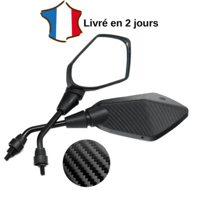Mota Rétroviseur Fibre Imitation Carbone Universel Moto Quad Scooter Noir M10 - Photo 1/4