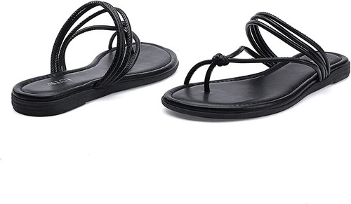 LOTE Sandalias Planas Mujer Tanga Slides Negras Talla 7 - Imagen 7 de 12