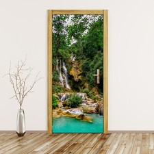 Removable Door Sticker Decal Home Decor waterfall in forest landscape