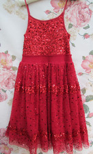 NEXT RED Mix Sequin Layer Party Occasion Dress 8-9 Years £48 Worn Once