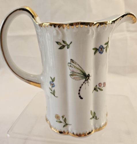 I Godinger & Co Primavera Pitcher Gold Trim Butterfly Dragonfly Flowers Spring - Picture 1 of 5