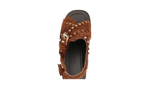 PRADA RUNWAY Fur Rivets Sandals - 1X996H - Brown Gold - NEW - US 8.5 EU 38,5 39 - Picture 10 of 11