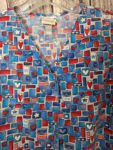 Women's Simply Basic Red White Blue Patriotic Medical Scrub Shirt Size Medium - Picture 3 of 11