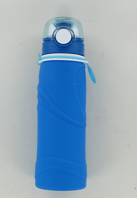 New Silicone Water Bottle - Collapsible Roll Up - Blue