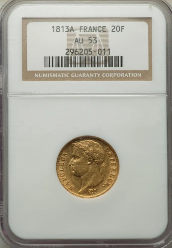 FRANCE , GOLD 20 FRANCS 1813 A  NAPOLEON - PARIS MINT - NGC AU 53 , RARE7