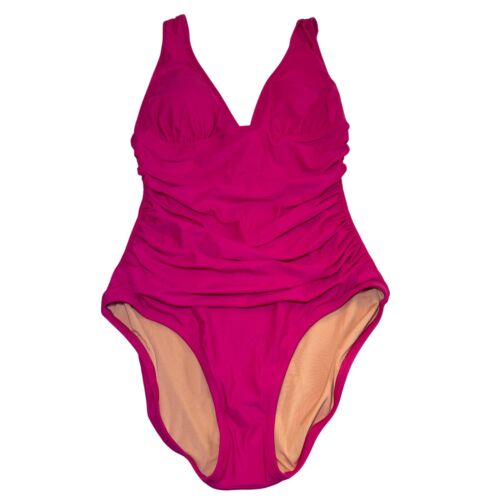J. Crew Ruched One Piece Swimsuit V Neck Tummy Control Hot Pink Size 8
