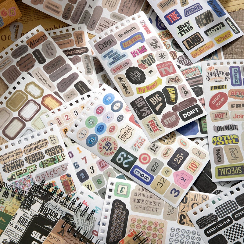 Vintage Washi Paper Stickers Words Numbers Sticker 12 Sheets Journal Scrapbook - Image 2 of 4