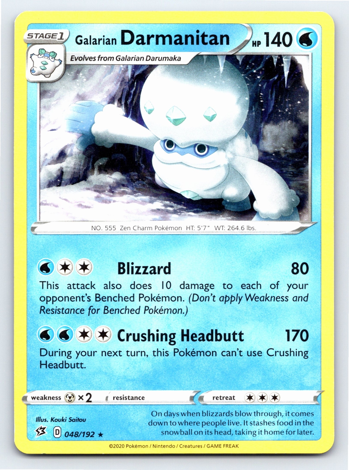 Galarian Darmanitan 048/192 Rare Rebel Clash Pokemon Card - NM Near Mint