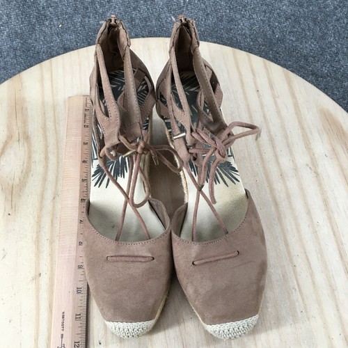 DV Dolce Vita Sandals Womens 10 D Orsay Espadrille Beige Fabric Back Zip Lace Up - Picture 7 of 18