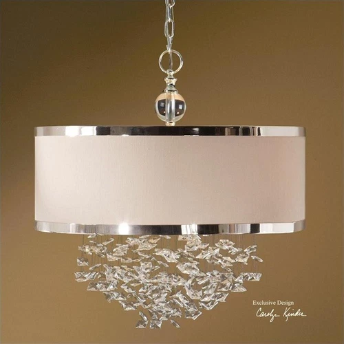 Uttermost Fascination 3-Light Metal Plated Drum Pendant in Silver/Off White - Picture 1 of 3