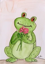 ACEO Art Print Frog sweetheart by Lynne Kohler 2.5x3.5"