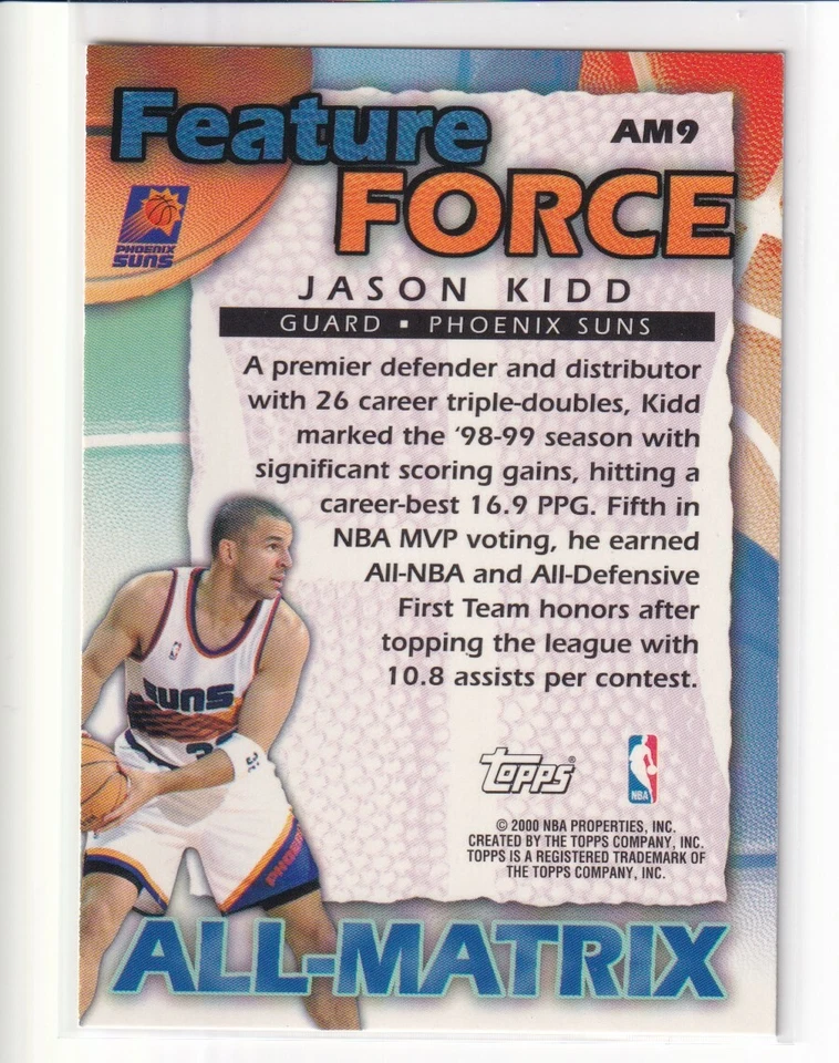 1999-00 Topps Jason Kidd All-Matrix AM9 Phoenix Suns - Image 2 of 2