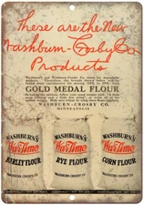 Washburn's Wartime Corn Flour Ad 12" x 9" Reproduction Metal Sign N315