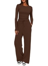 Women's 2 Piece Outfits Lounge Sets Ruched Long Sleeve Tops and Wide Leg Pant...