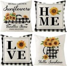 Sunflower Pillow Covers8x8 Set of 4 Summer Decorative Rustic 18.0 Inches 1