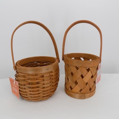 Set of 2 Ashland Fall Autumn Ash Chipwood Woven Mini Basket Wooden Handle New