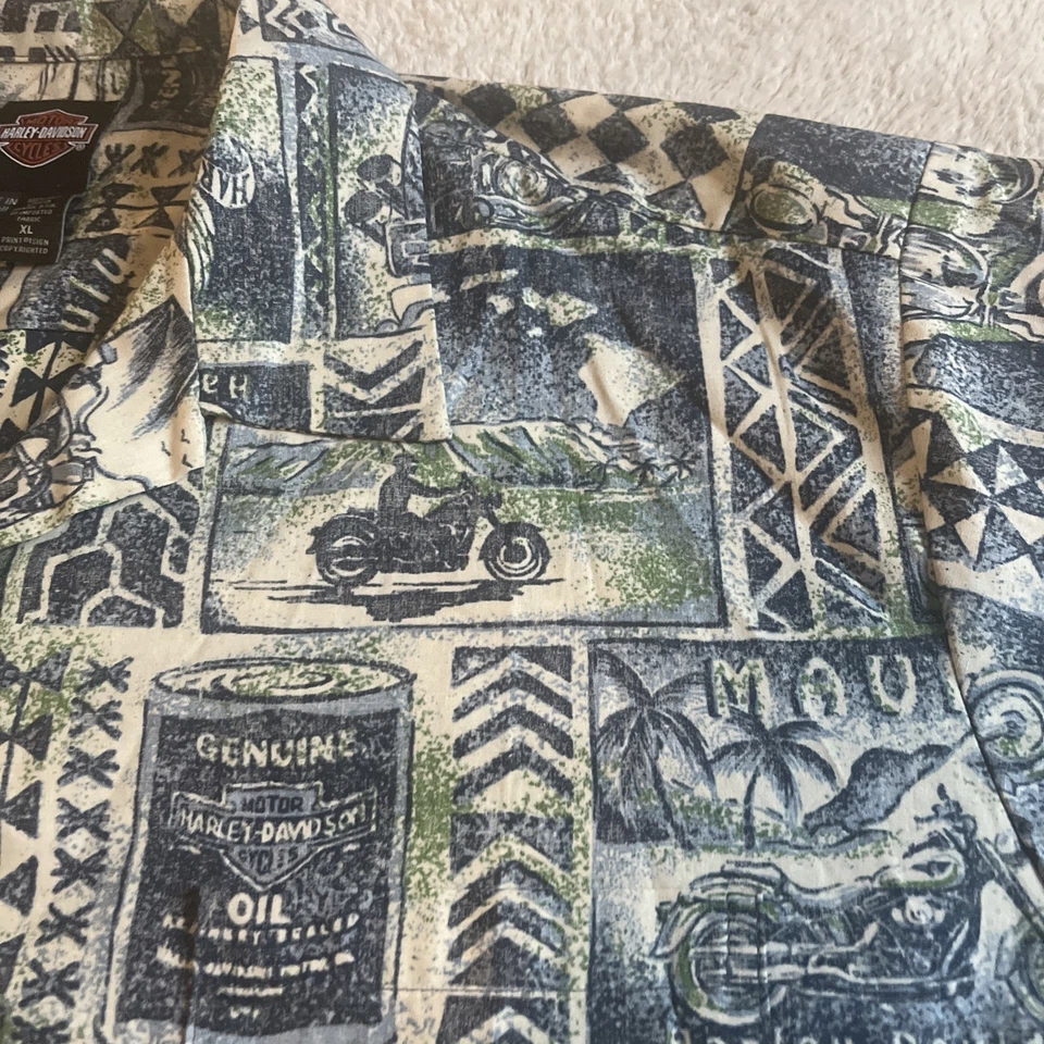 Camisa Harley Davidson Hawaiana Para Hombres XL Tiki Tribal Algodón Hecha Hawaii EE. UU. Azul Foto 4 de 4