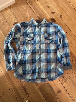 BKE Buckle Black Blue Gray Shirt Mens Plaid Western Snap XXL Athletic Fit