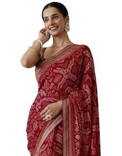 Women's Georgette Bandhani Printed Saree With Unstitched Blouse Piece