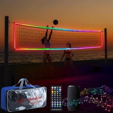 LED Professional Volleyball Net with Steel Cable 31.2x3.3ft Portable Light up 
