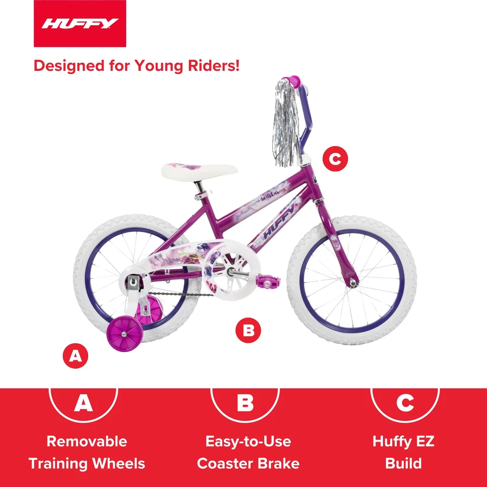 Bicicleta Sea Star 16" para niños de, se adapta a ciclistas 42" - 48", púrpura, niños, niñas Foto 3 de 4