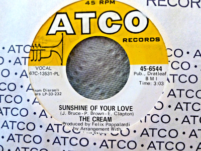 The Cream-Atco 45-Sunshine of Your Love-Disc is NOS