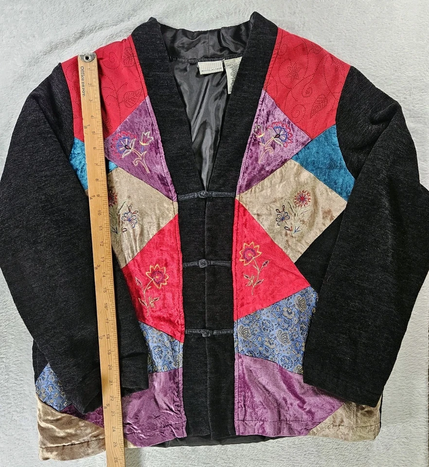 Chaqueta bordada de terciopelo estilo asiático ciervo blanco vintage años 90 bloques de colores talla L Foto 4 de 4