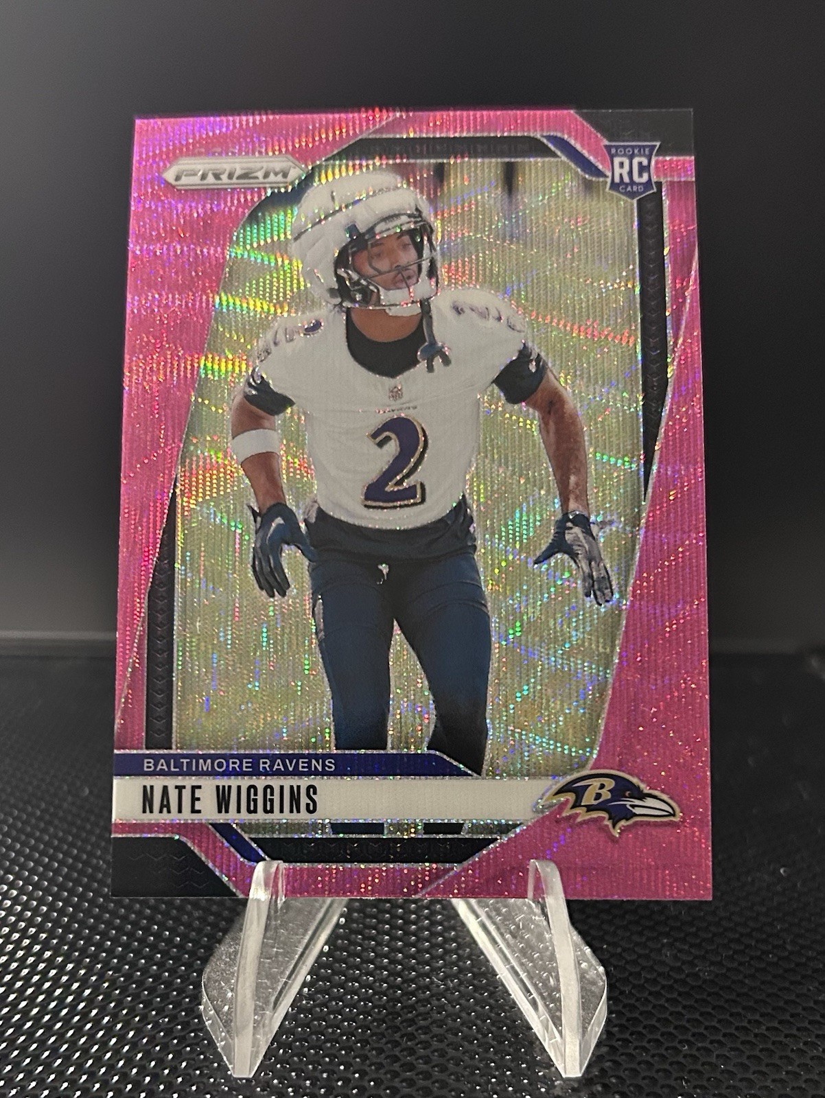 2024 Panini Prizm #380 Nate Wiggins RC Pink Wave. Baltimore Ravens