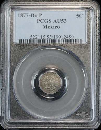 1877 Durango Mexico 5 Centavos PCGS AU-53 Extremely Choice GUNMETAL TONE