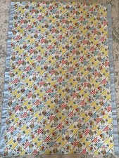 Vintage Handmade Baby Quilt Holly Hobbie Style 1960s Nursery Blanket Cottage 70s