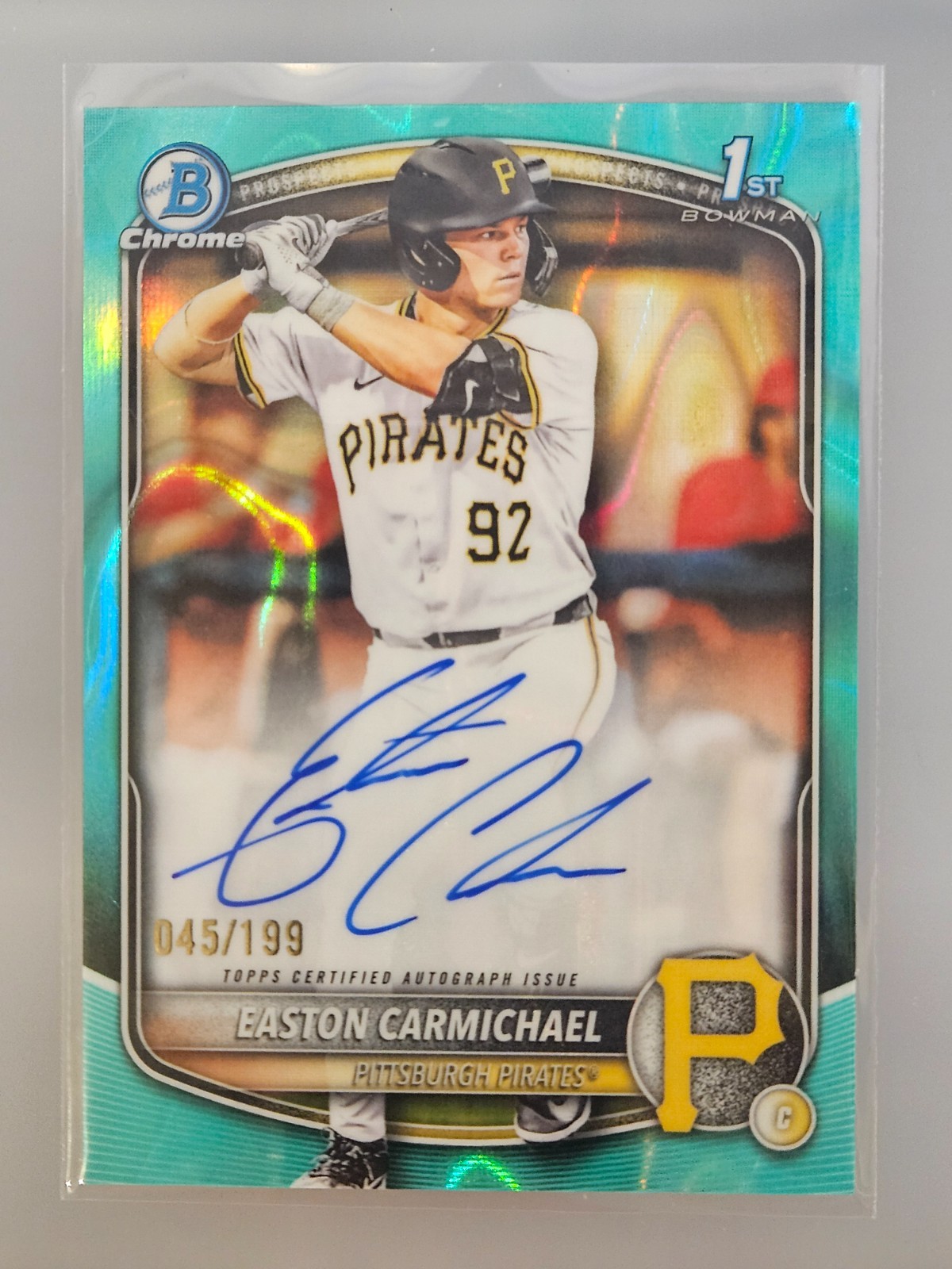 2025 Bowman Chrome 1st Draft Easton Carmichael Aqua Lava Auto /199