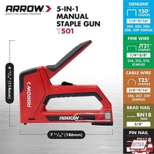 5-in-1 Manual Staple Gun Heavy Duty Fasteners Quick Load Adjustable Power New