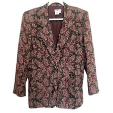 Vintage 90s Paisley Blazer jacket Green Burgundy Talbots classic Women Size 10