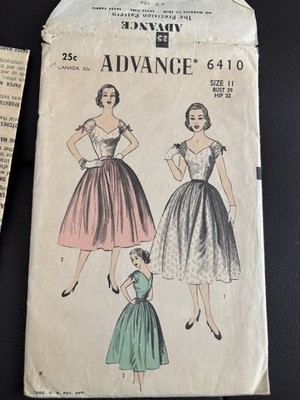 1950's Vintage Advance Sewing Pattern Cocktail Evening Dress Sz 11 Complete  | eBay