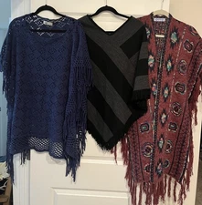 Lot Of 3 Women's Size Large And One Size Fits All, Cape Poncho Shawl Sweater