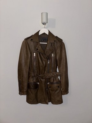 All Saints Women s Leather Long Coat Jacket  Amison Mac  UK 8 US 4