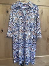 WOMEN'S TALBOTS 3/4 SLEEVE COLLARED STRETCH SHIRT DRESS BLUE PAISLEY LARGE VGUC