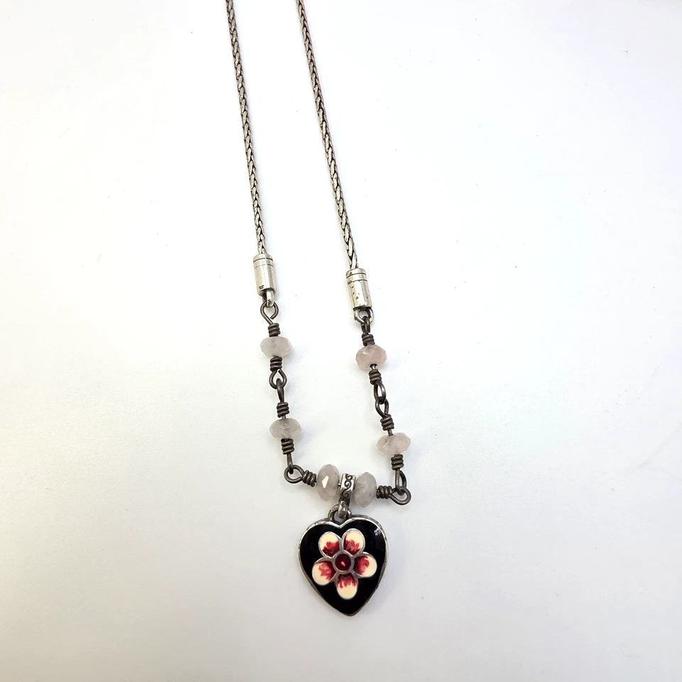 Collar BRIGHTON Fiebre Primavera Reversible Negro Esmalte Corazón Cristal Acentos 18" Foto 2 de 4