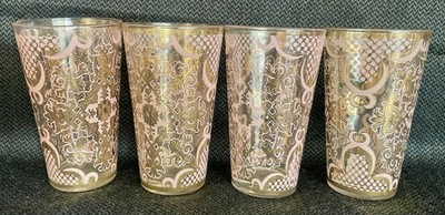 Set/4 Anthropologie Patina Vie Renesse 18K Gold + Pink Highball Tumbler Glasses