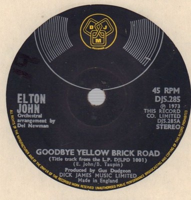 Elton John(7'' Vinyl)Screw You/ Goodbye Yellow Brick Road-DJM-DJS285-UK-VG/VG-