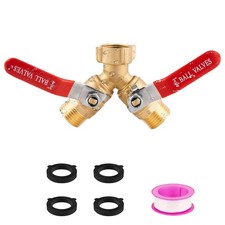 Garden Hose Splitter 2 Way Heavy Duty, Solid Brass Faucet Splitter with Shuto...