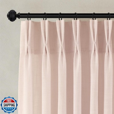 COMON HOME Light Pink Linen Curtains Pinch Pleated 90 Inch Length 2 Panels fo