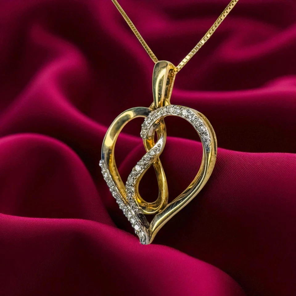 ESTADO - Collar Corazón Diamante Natural en Oro 10K - Cadena Caja 18" - 1/5 CT - 2,4 g Foto 3 de 4