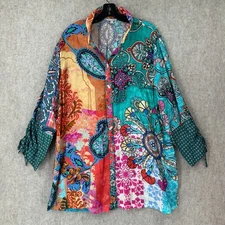 John Mark Women Mix Media Paisley Tunic Top Womens XL Colorful Stand Coller