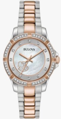 Bulova Women's Crystal Quartz Gemmed Rose Stainless Steel Watch 30MM 98L233