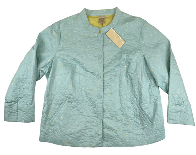 NEW Sigrid Olsen Jacket Womens 2X Blue Green Quilted Sequence Button MSRP $198