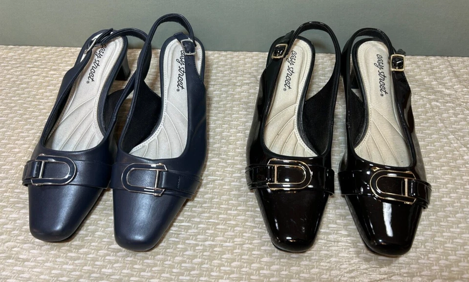 Women’s Shoes Easy Street Connie Slingback Pumps Black & Navy Sz 7.5W Lot of (2) - Image 2 of 4